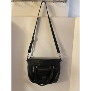Fossil Key Black Leather Shoulder Satchel Big Zippers 13x10"
